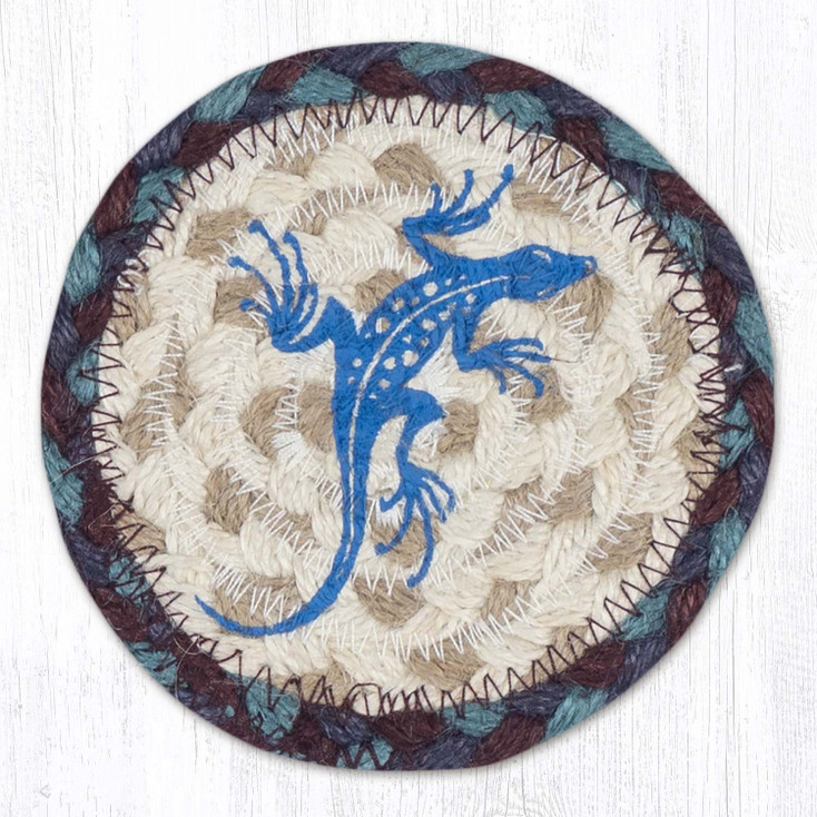 Southwestern Gecko Printed Jute Round Coaster