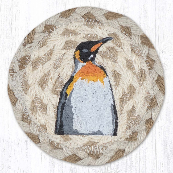 Penguin Printed Jute Round Coaster