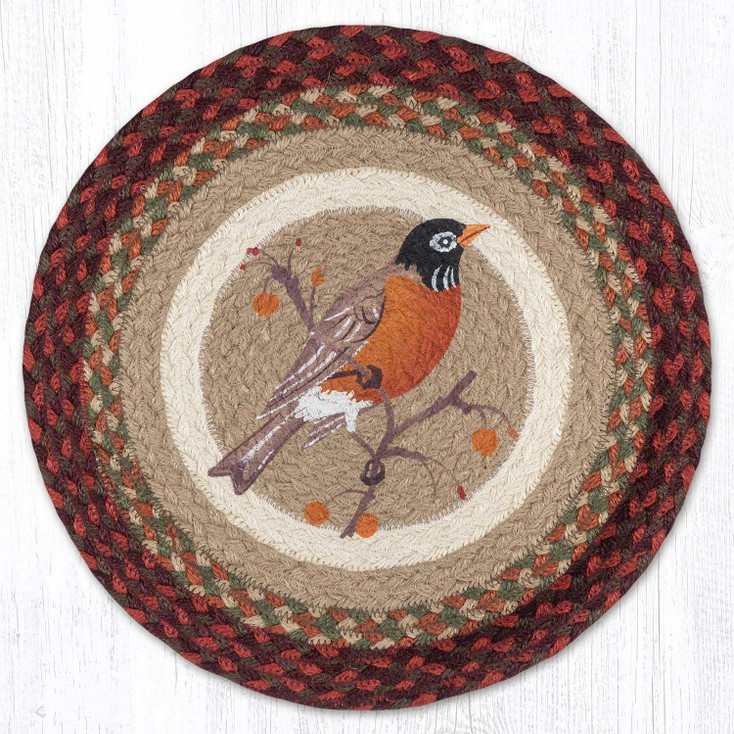 15" x 15" Robin Printed Round Jute Placemat