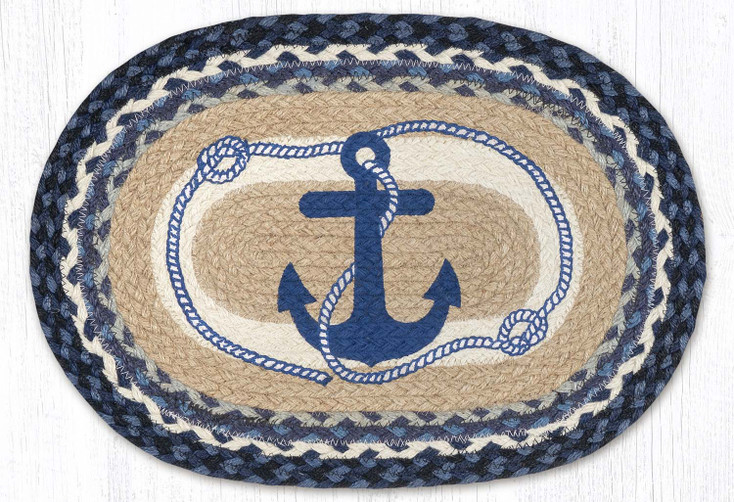 13" x 19" Navy Anchor Oval Jute Placemat