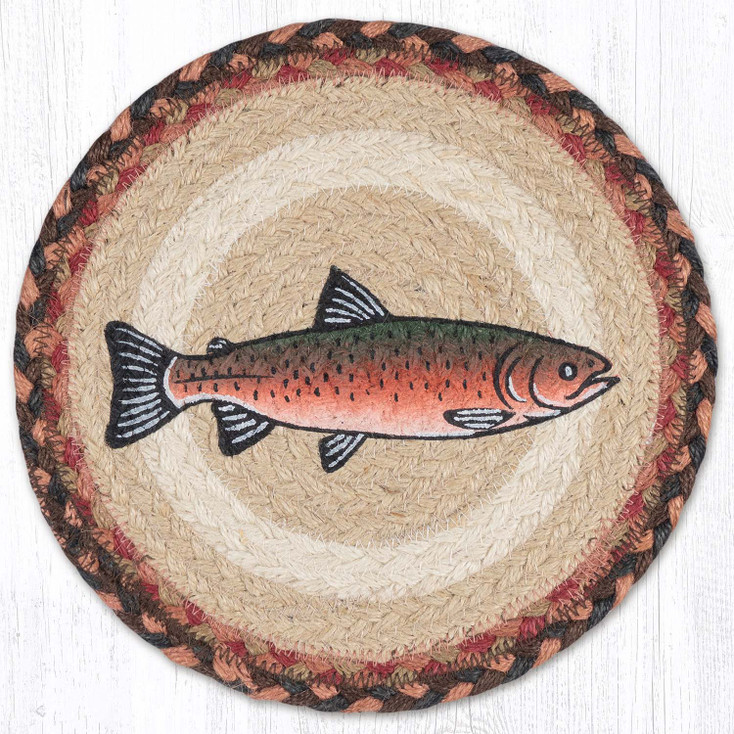 Pink Salmon Printed Round Jute Trivet
