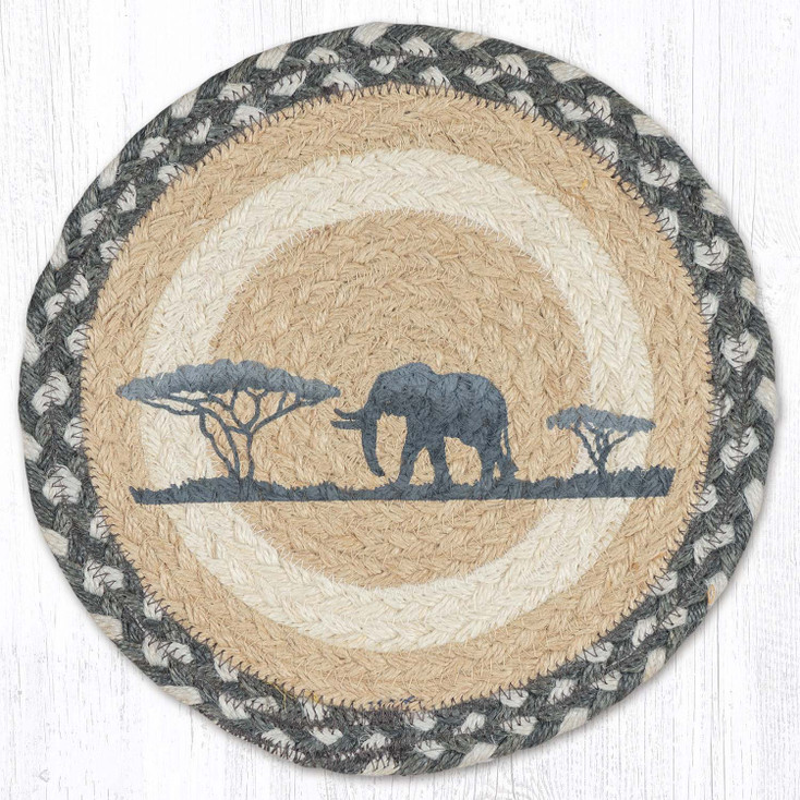 Elephant Printed Round Jute Trivet