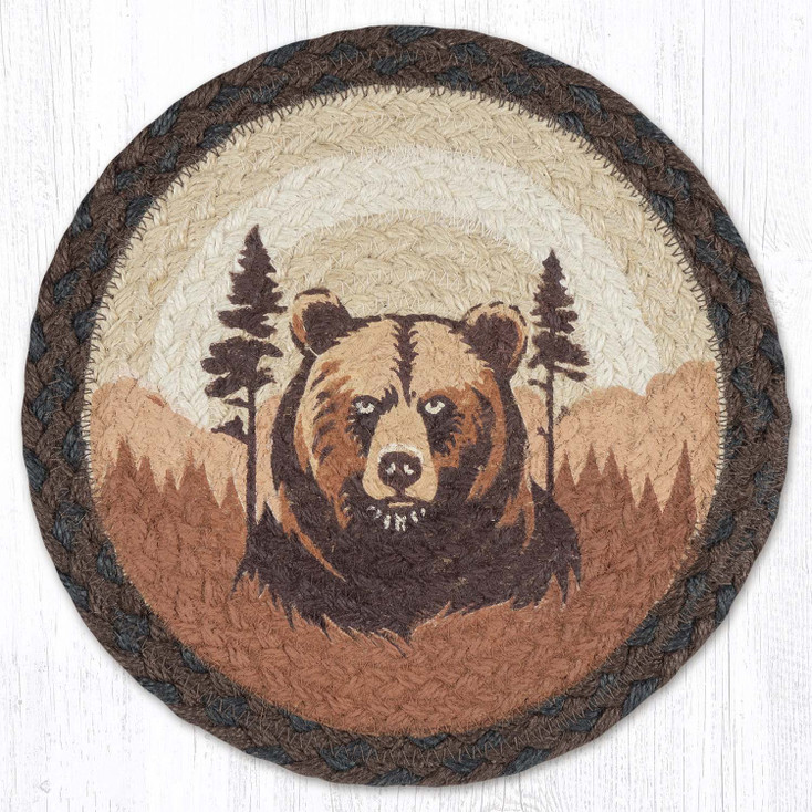 Brown Bear Printed Round Jute Trivet