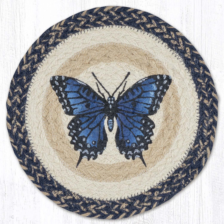 Blue Swallowtail Printed Round Jute Trivet