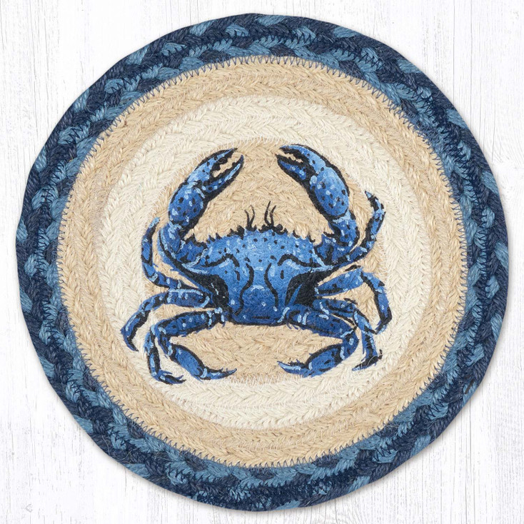 Crab Dark Blue Printed Round Jute Trivet