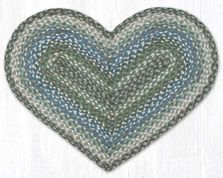 20" x 30" Sage/Ivory/Settlers Blue Heart Braided Jute Rug