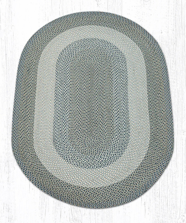 6' x 9' Blue/Natural Oval Braided Jute Rug