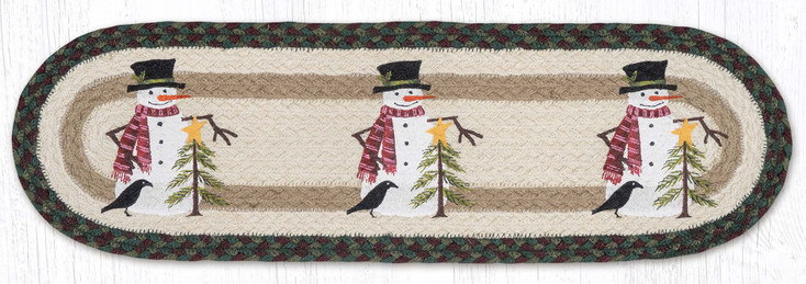 8.25" x 27" Snowman with Tree Oval Jute Stair Tread