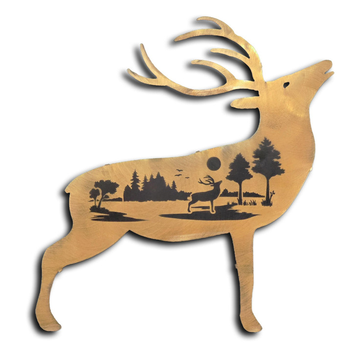 Deer Woodland Profile Rust Metal Wall Art with Forest Scene Silhouette