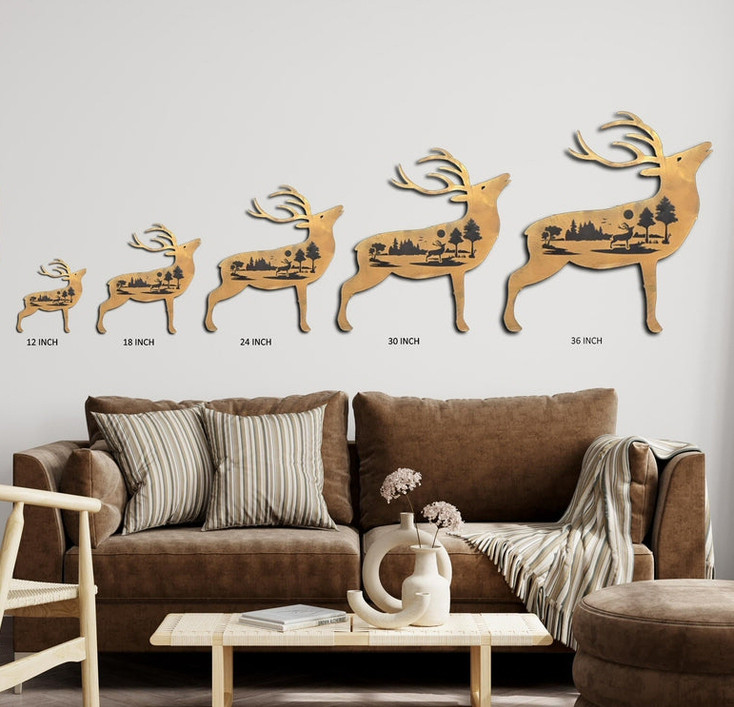 Deer Woodland Profile Rust Metal Wall Art with Forest Scene Silhouette