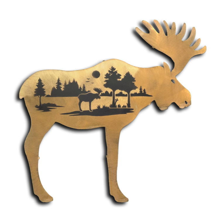 Moose Woodland Profile Rust Metal Wall Art with Forest Scene Silhouette