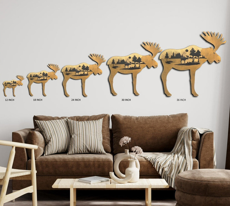 Moose Woodland Profile Rust Metal Wall Art with Forest Scene Silhouette