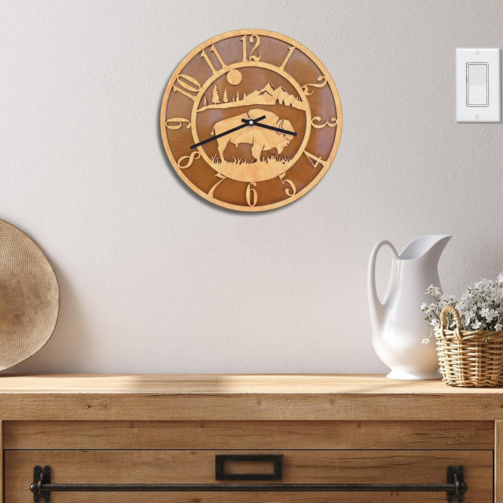 Bison Baltic Birch and Metal Tableau Wall Clock