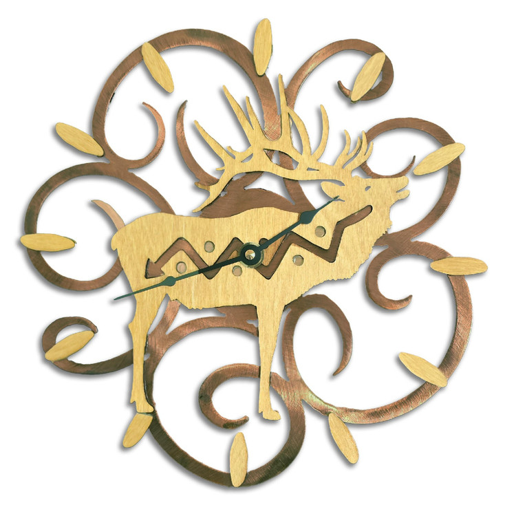 Elk Swirl Wood & Metal Wall Clock
