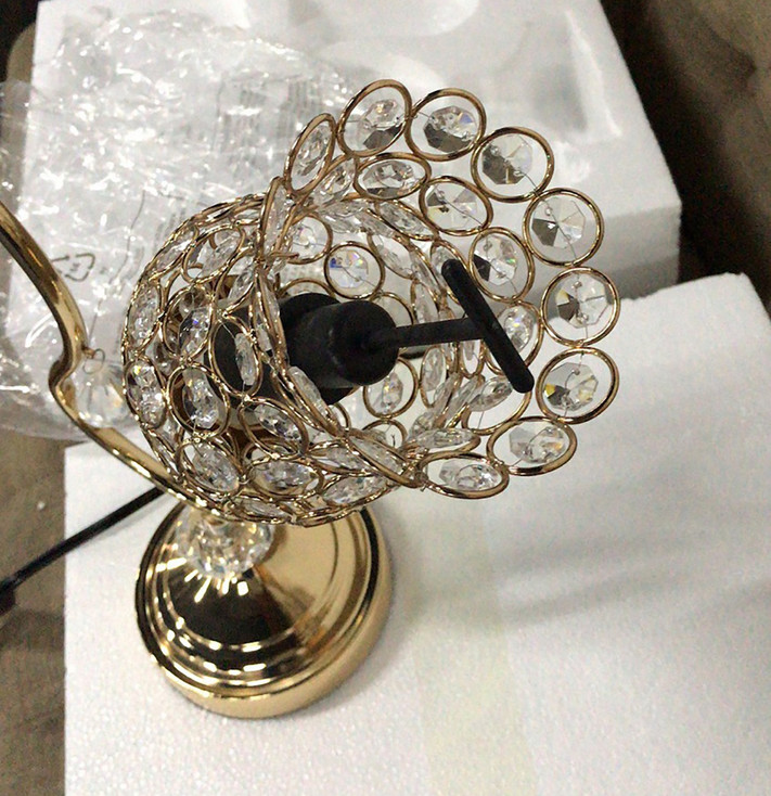 19" Gold Two Light Bedside Table Lamp with Clear Novelty Shade