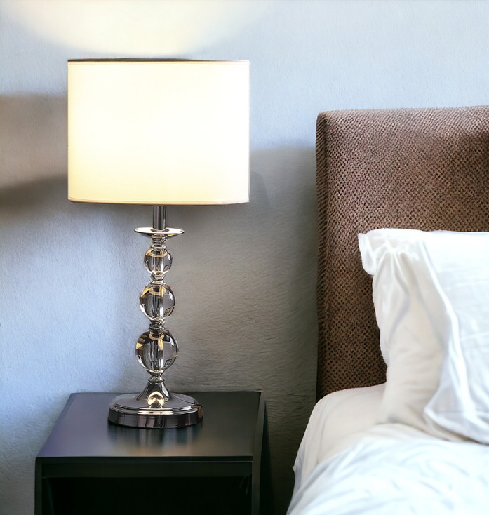 20" Silver Bedside Table Lamp with White Drum Lamp Shade