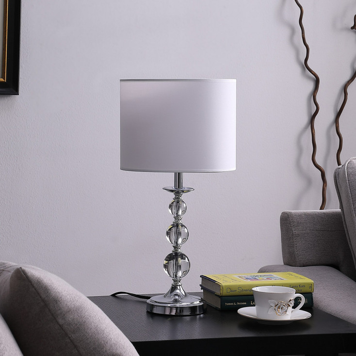 20" Silver Bedside Table Lamp with White Drum Lamp Shade