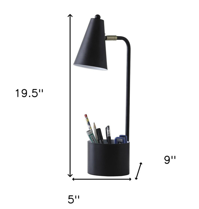 20" Black Desk Table Lamp with Black Cone Shade