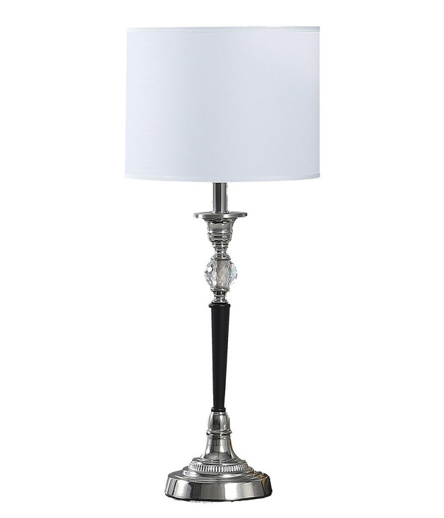 23" Black Chrome and Crystal Table Lamp with White Drum Shade