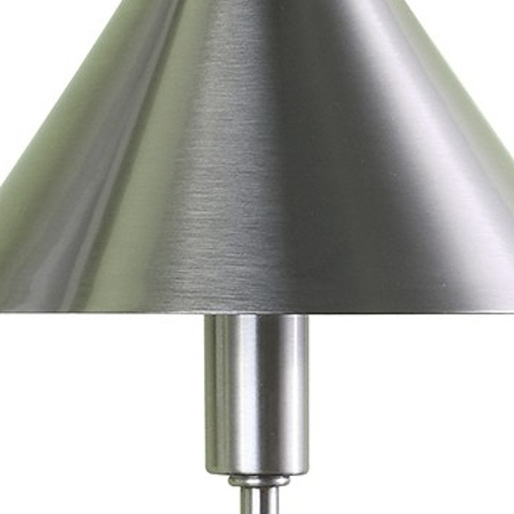 18" Silver Metal Bedside Table Lamp with Silver Cone Shade