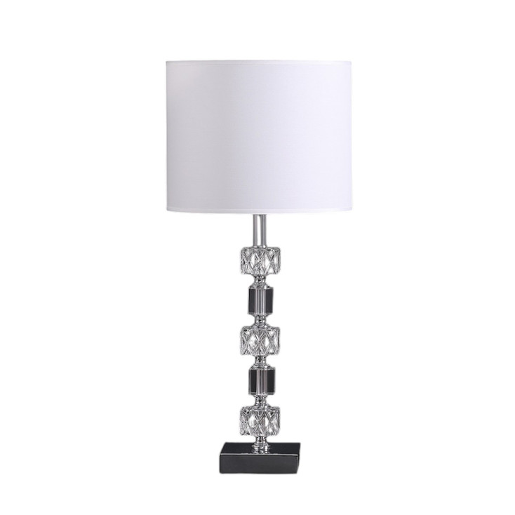 20" Silver Bedside Table Lamp with White Drum Shade