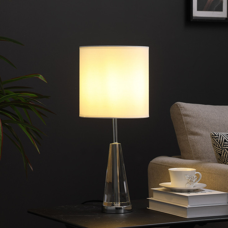 22" Silver Bedside Table Lamp with White Drum Shade