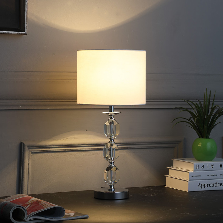 21" Silver Bedside Table Lamp with White Drum Shade
