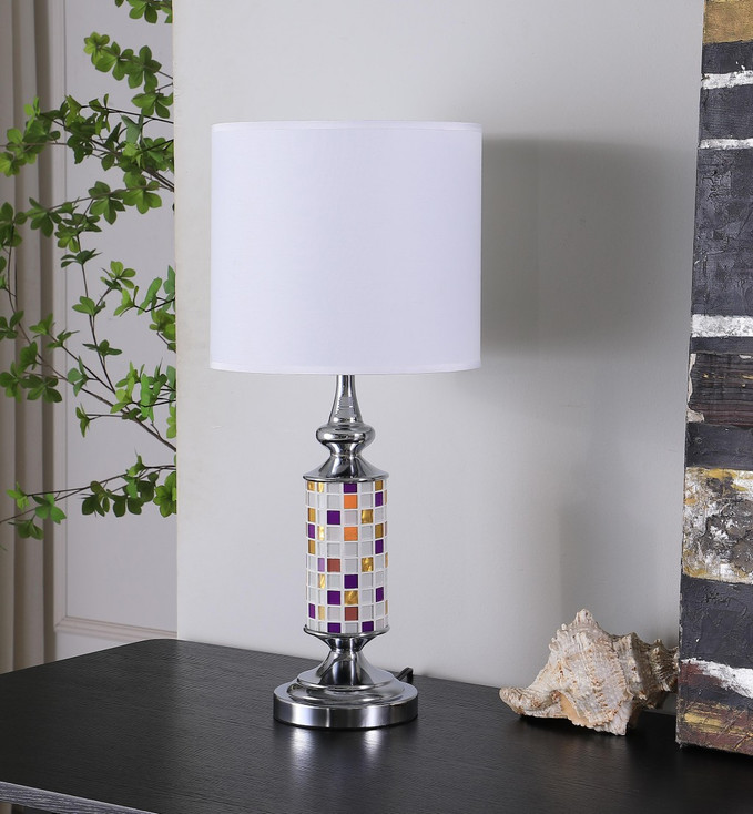 24" Silver Bedside Table Lamp with White Drum Lamp Shade