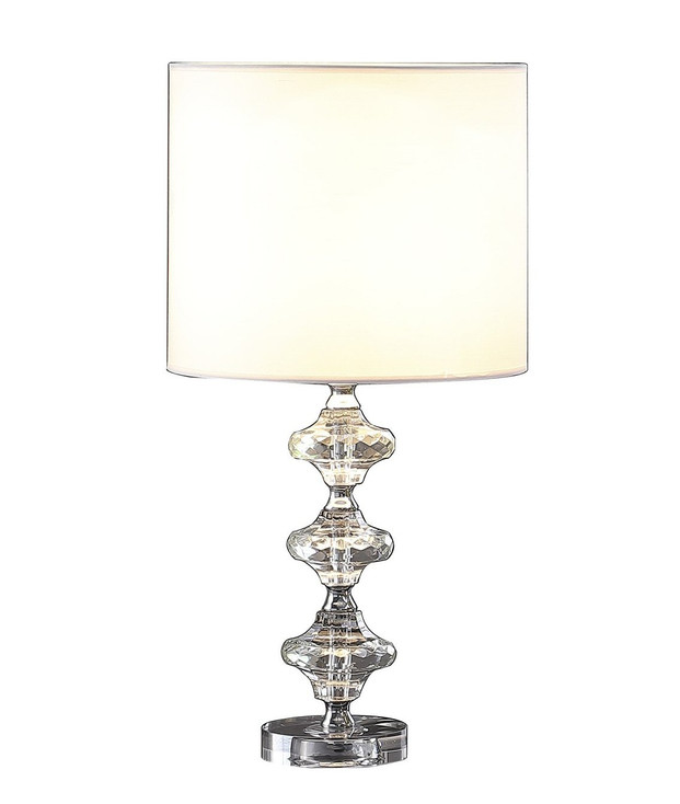 23" Silver Crystal Geometric Table Lamp with White Classic Drum Shade