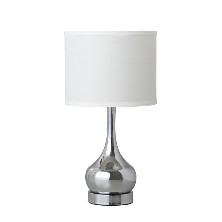 19" Silver Bedside Table Lamp with White Drum Shade