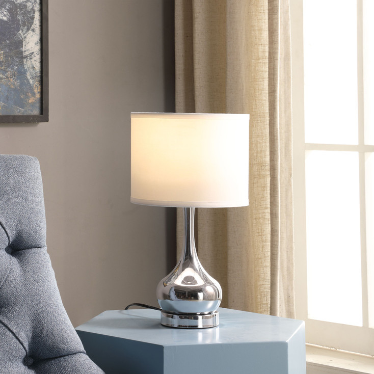 19" Silver Bedside Table Lamp with White Drum Shade