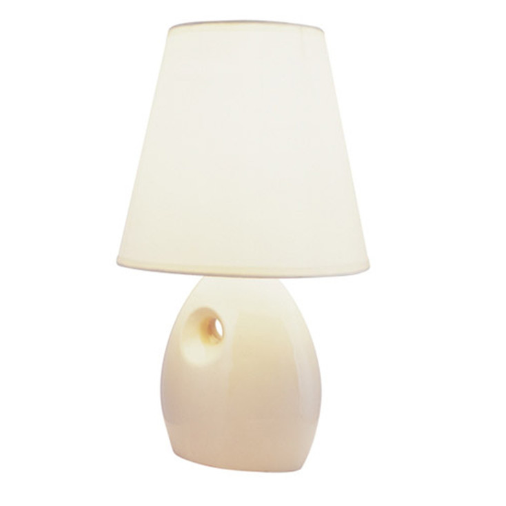 13" Beige Ceramic Bedside Table Lamp with White Shade