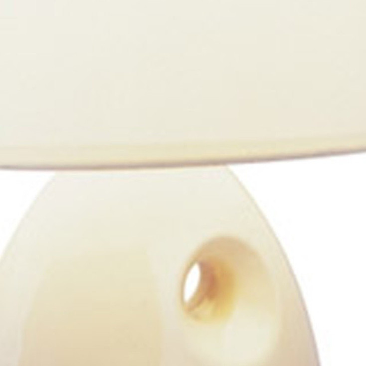13" Beige Ceramic Bedside Table Lamp with White Shade