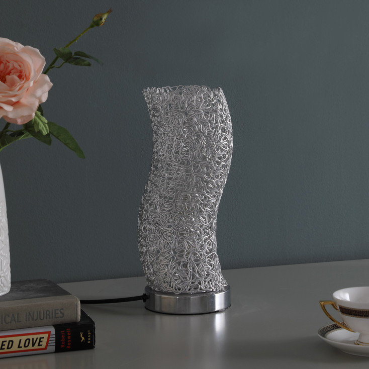 12" Silver Bedside Table Lamp with Silver Swirl Novelty Shade