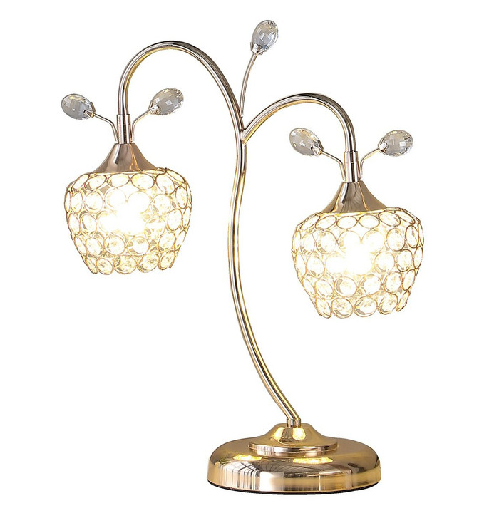 17" Gold Two Light Bedside Table Lamp with Clear Novelty Shade
