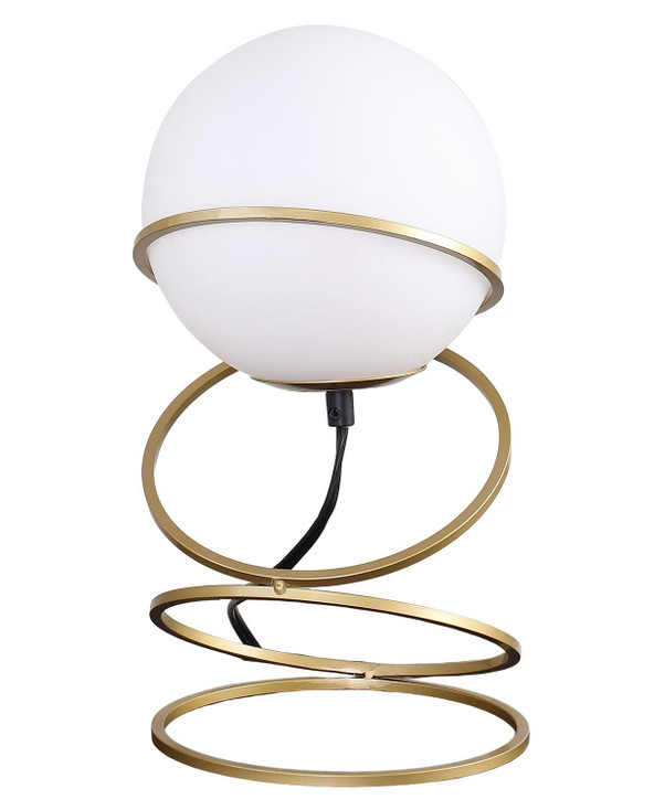 14" Gold Metal Geo Spiral Bedside Lamp with White Globe Shade