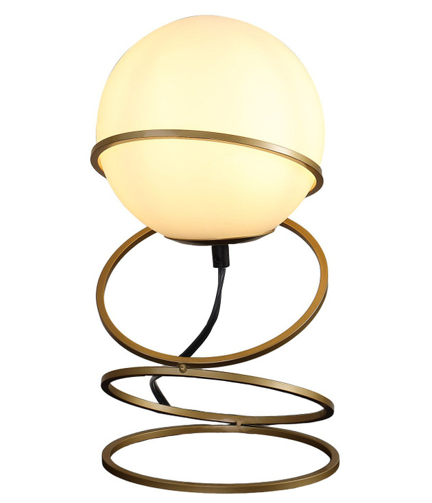 14" Gold Metal Geo Spiral Bedside Lamp with White Globe Shade
