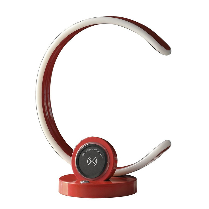 13" Red Contempo C Shape LED with USB Desk or Table Lamp