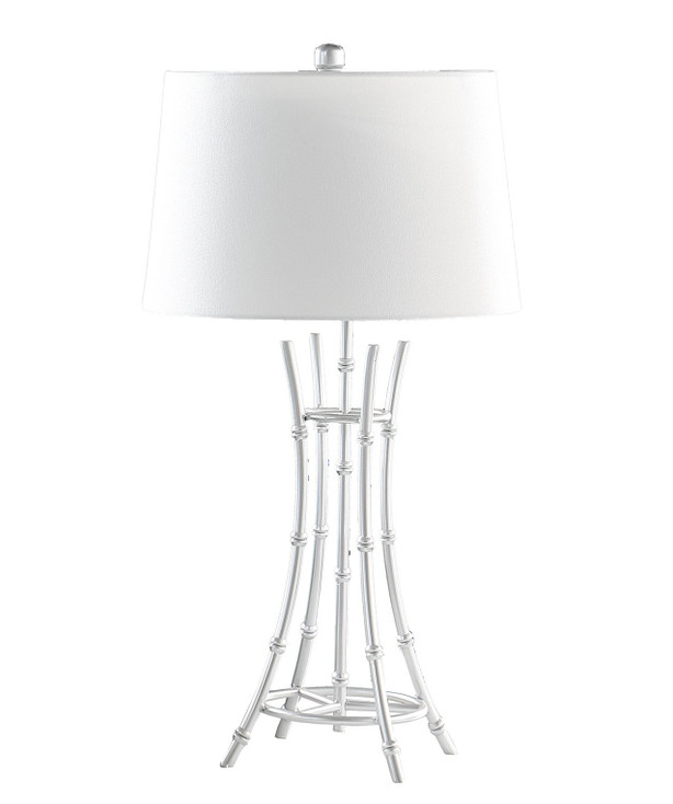 29" Silver Bamboo Design Table Lamp with Off White Drum Shade