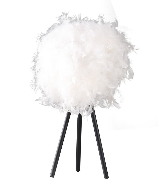 21" Black and White Faux Feather Tripod Table Lamp