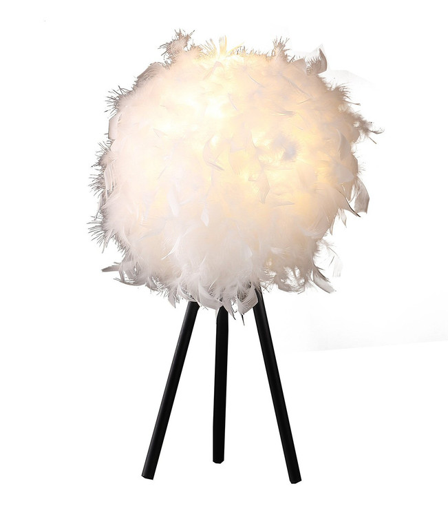 21" Black and White Faux Feather Tripod Table Lamp
