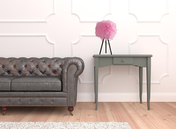 21" Black Tripod Table Lamp with Pink Faux Feather Shade