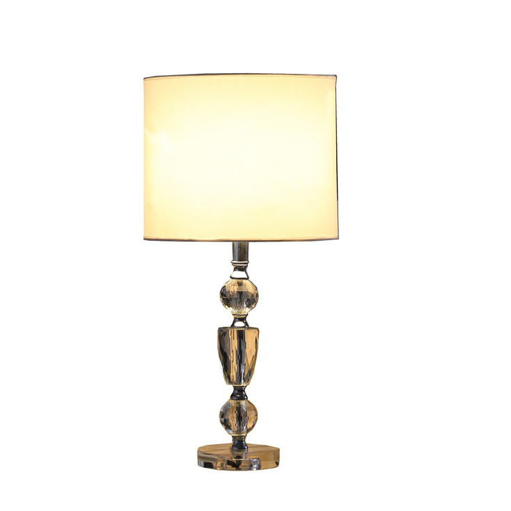 24" Clear Cut Faux Crystal Glam Table Lamp with White Classic Drum Shade
