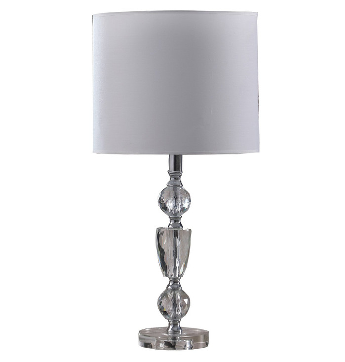 24" Clear Cut Faux Crystal Glam Table Lamp with White Classic Drum Shade