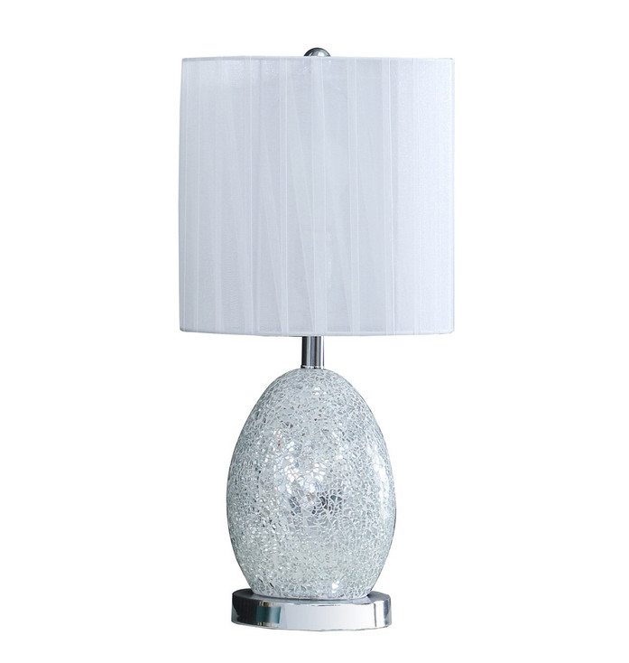20" White Luster Mirrored Glass Table Lamp with Night Light