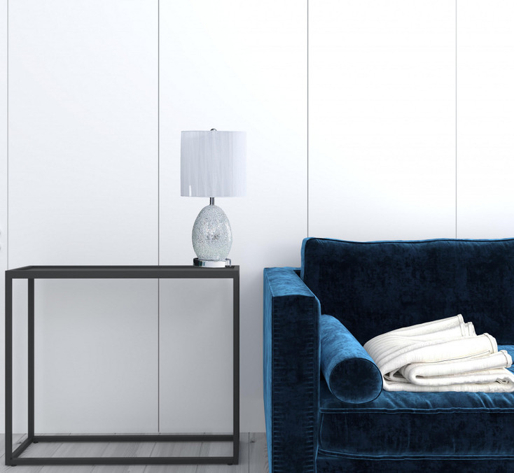 20" White Luster Mirrored Glass Table Lamp with Night Light