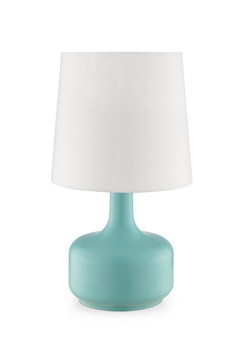 17" Blue Metal Bedside Table Lamp with White Shade