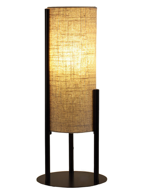 22" Black Metal Bedside Lamp with Beige Cylinder Shade