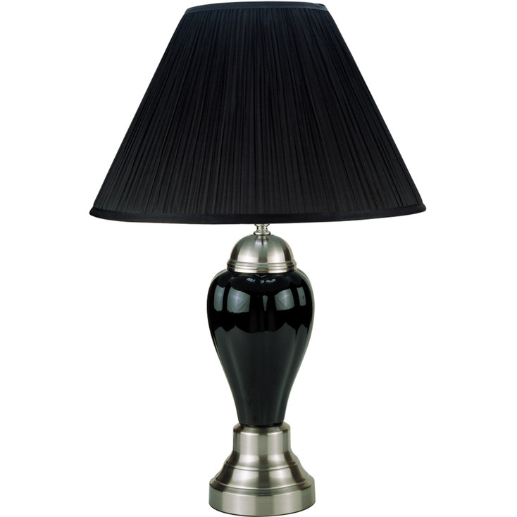 27" Black and Silver Ceramic Urn Table Lamp with Black Empire Shade