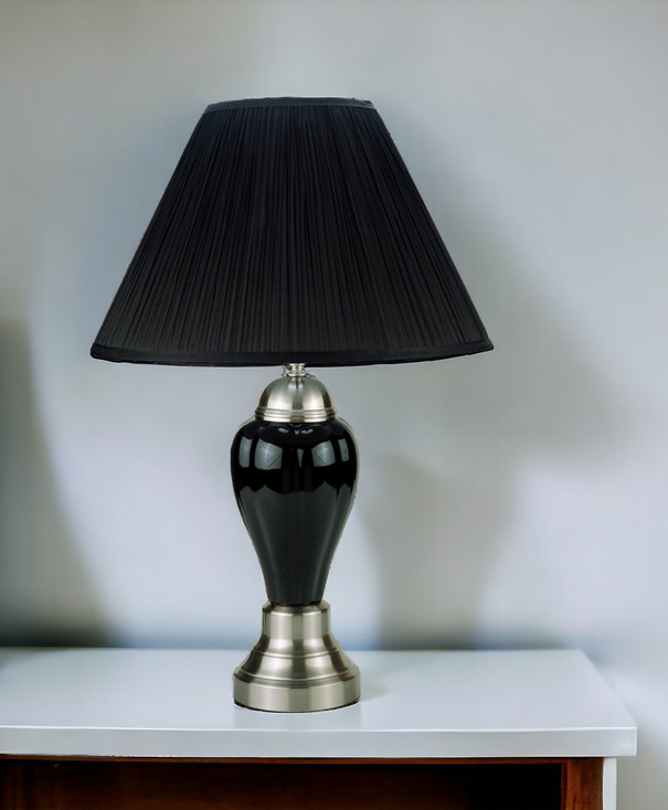 27" Black and Silver Ceramic Urn Table Lamp with Black Empire Shade